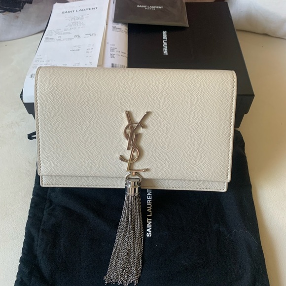 Yves Saint Laurent Handbags - YSL Kate Chain Wallet with Tassel silver&white